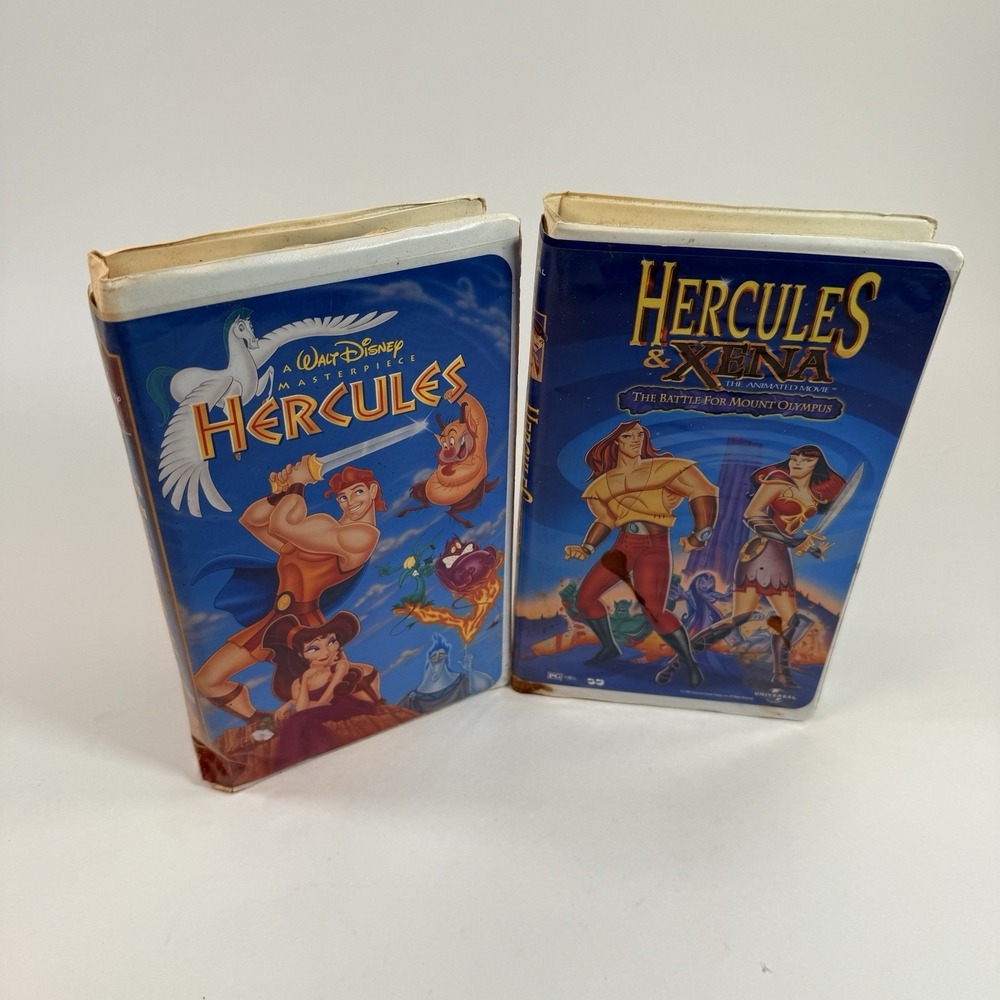 Disney Hercules + Hercules & Xena VHS Lot 2 Vintage 1998 Clamshell